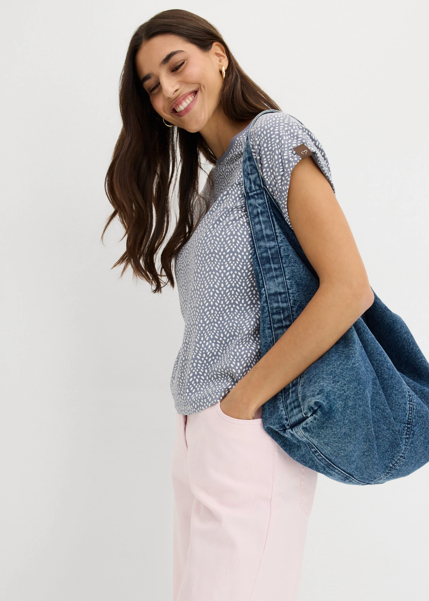 T-shirt (set van 2) • rookblauw met print+effen pastelgeel • bonprix online shop