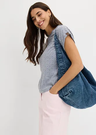 T-shirt (2 szt.) • dymny niebieski  z nadrukiem + pastelowy żółty • sklep bonprix