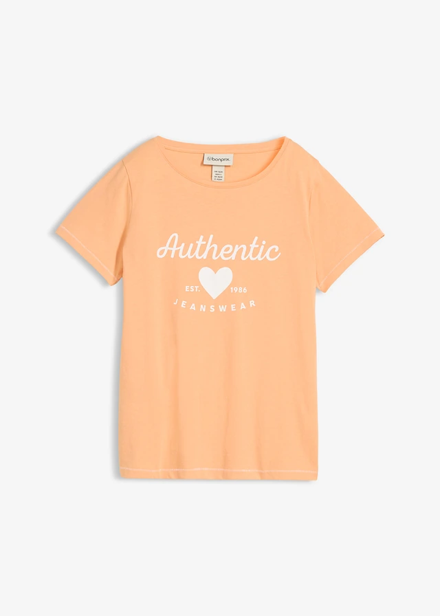 T-shirt, Kleur: papaya met print