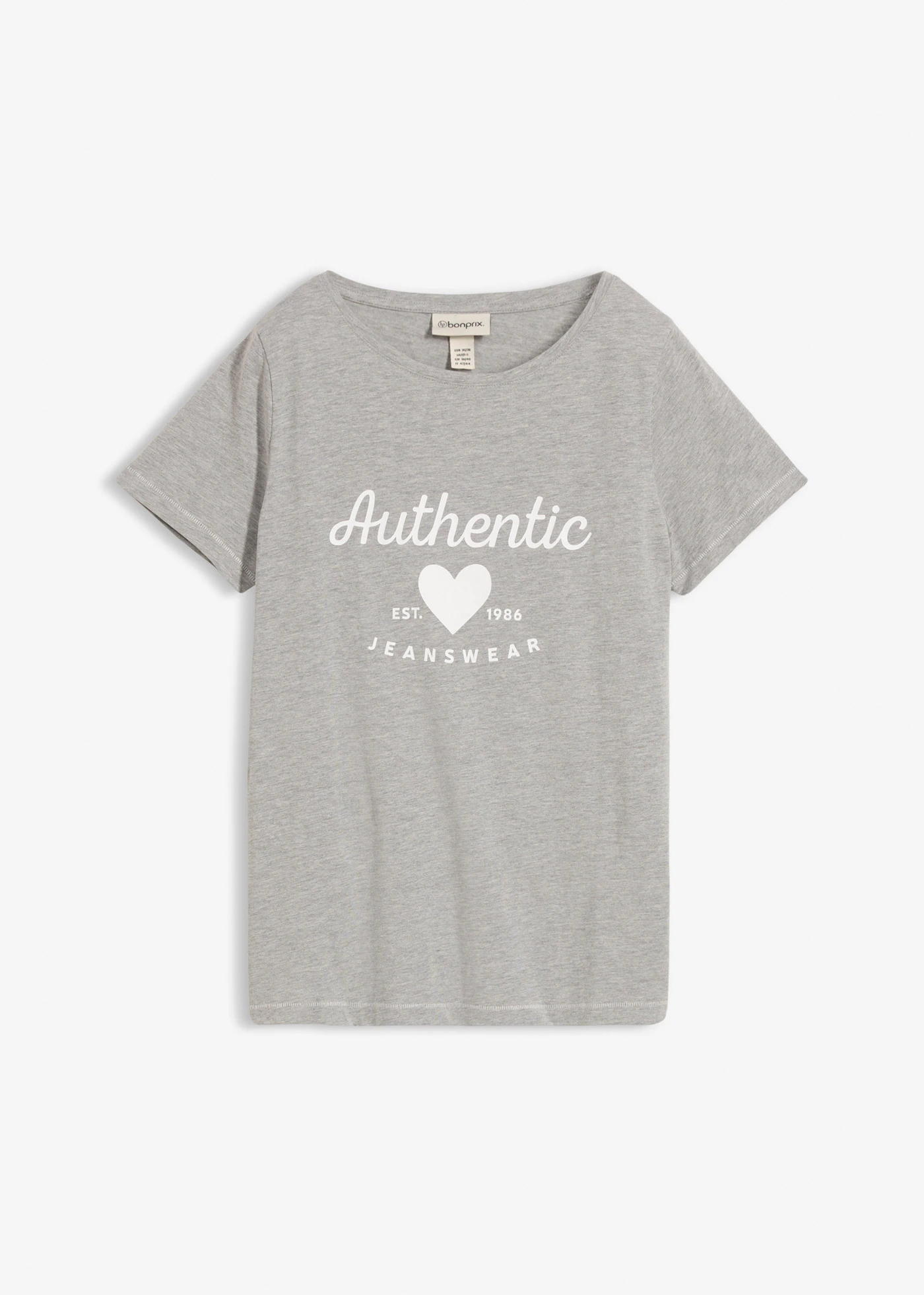 T-shirt • jasnoszary melanż z nadrukiem • sklep bonprix