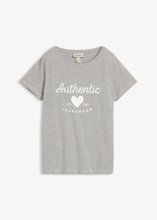 Tricou • gri deschis melanj, cu imprimeu • magazin bonprix