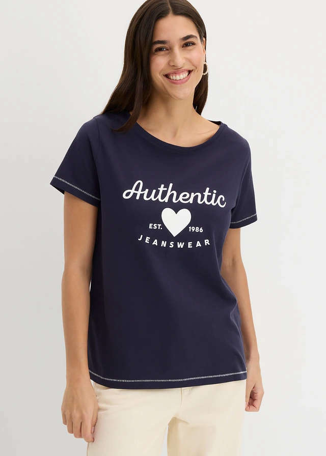 T-shirt, kolor: ciemnoniebieski z nadrukiem