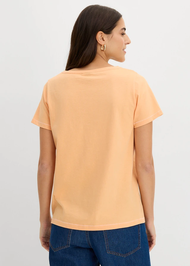 T-shirt, Kleur: papaya met print