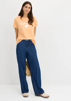 T-shirt, Kleur: papaya met print