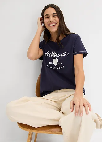 T-shirt • ciemnoniebieski z nadrukiem • sklep bonprix