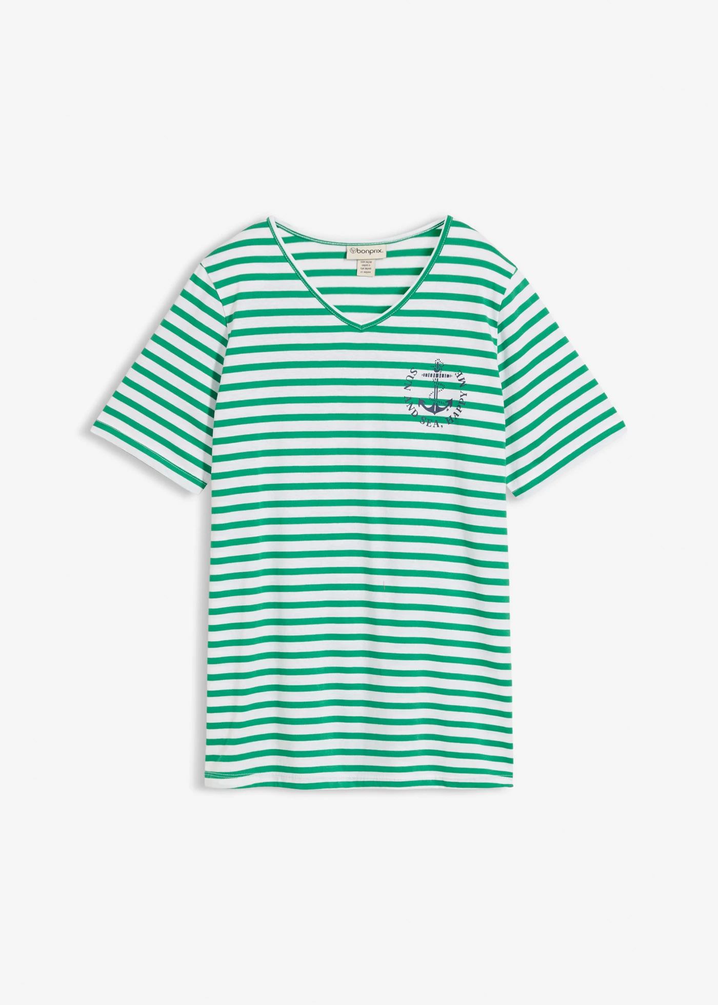 T-shirt van puur biologisch katoen • wit/edelsteengroen/donkerblauw gestreept • bonprix online shop