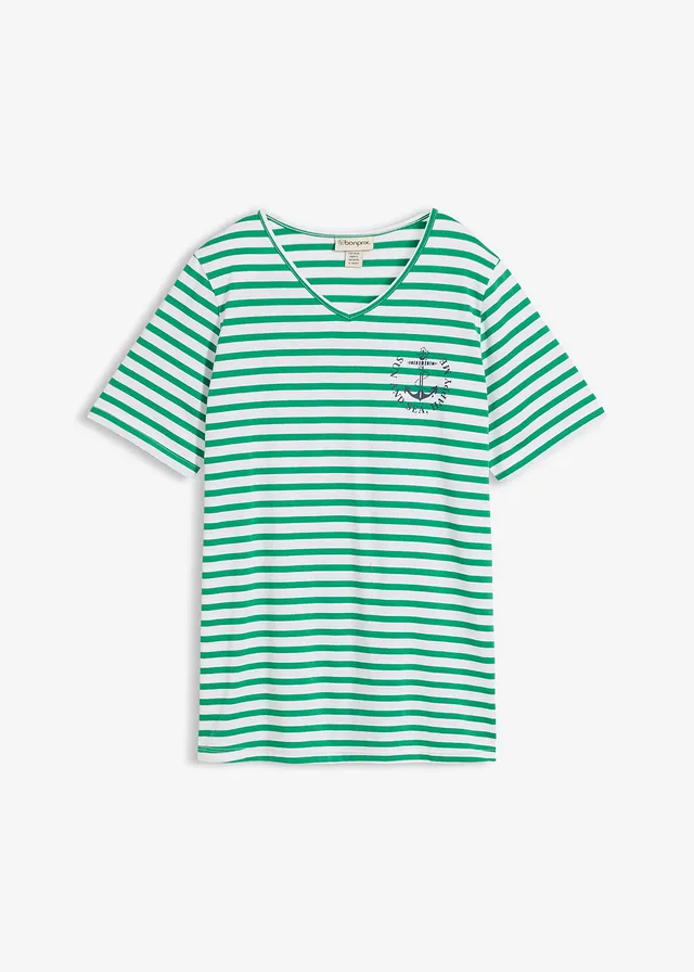 T-shirt van puur biologisch katoen • wit/edelsteengroen/donkerblauw gestreept • bonprix online shop