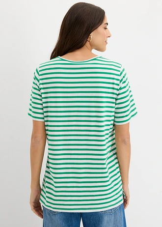T-shirt van puur biologisch katoen, Kleur: wit/edelsteengroen/donkerblauw gestreept