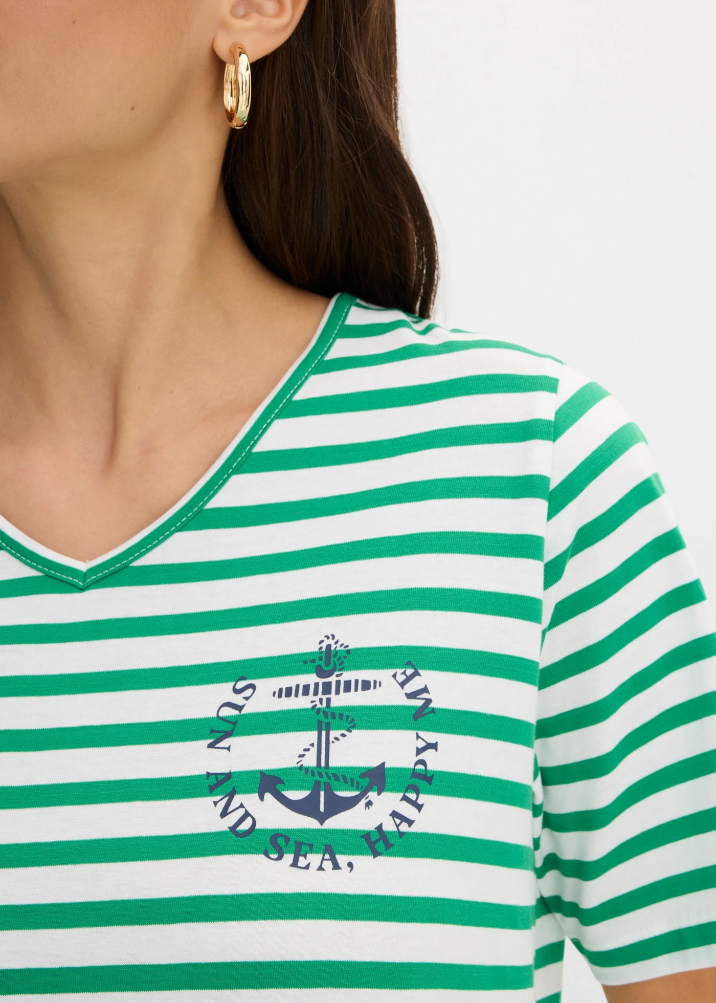 T-shirt 100% coton • blanc-vert aventurine-bleu foncé rayé • Boutique bonprix