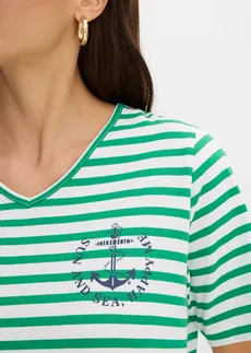 T-shirt z czystej bawełny organicznej • biały/zieleń kamieni szlachetnych/ciemnoniebieski w paski • sklep bonprix