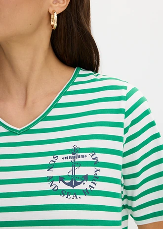 Tricou din bumbac organic 100% • alb/verde-nestemată/bleumarin cu dungi • magazin bonprix