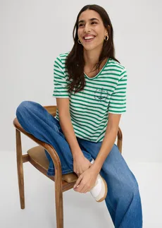 T-shirt 100% coton • blanc-vert aventurine-bleu foncé rayé • Boutique bonprix