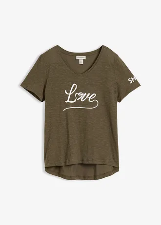 Shirt met print, Kleur: donkerolijfgroen