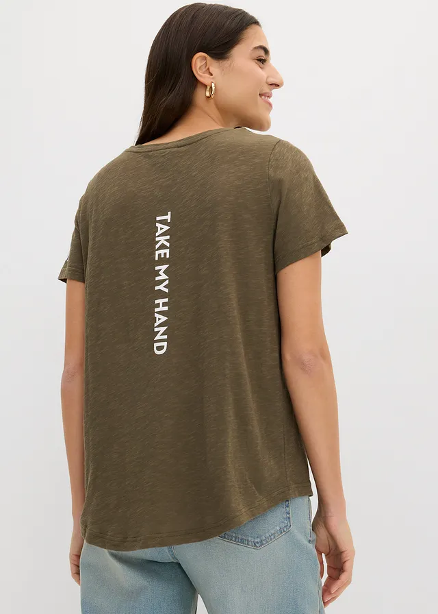 T-shirt z nadrukiem, kolor: ciemny oliwkowy