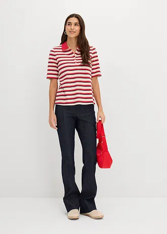 Polo 100% coton • rouge-bleu foncé-beige galet rayé • Boutique bonprix