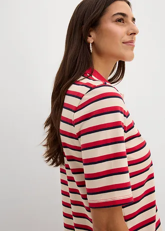 Polo 100% coton • rouge-bleu foncé-beige galet rayé • Boutique bonprix