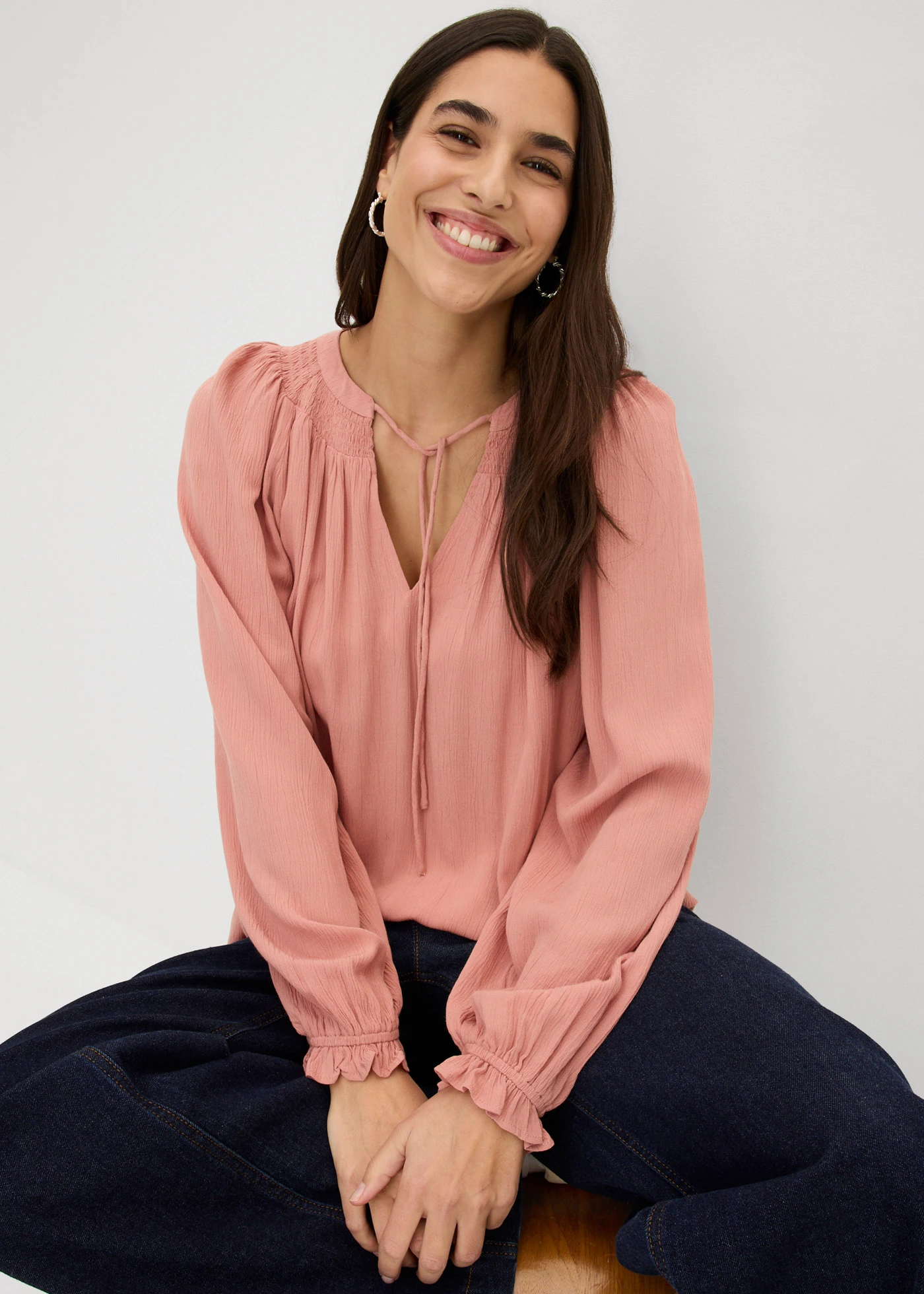 Blouse longue en viscose fluide • marron poudré • Boutique bonprix