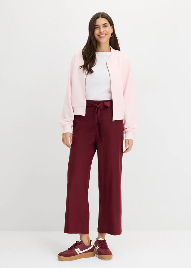 Culotte in een lichte linnenmix, Kleur: esdoornrood