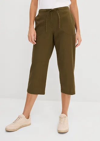 Linnen 3/4 broek, Kleur: donkerolijfgroen
