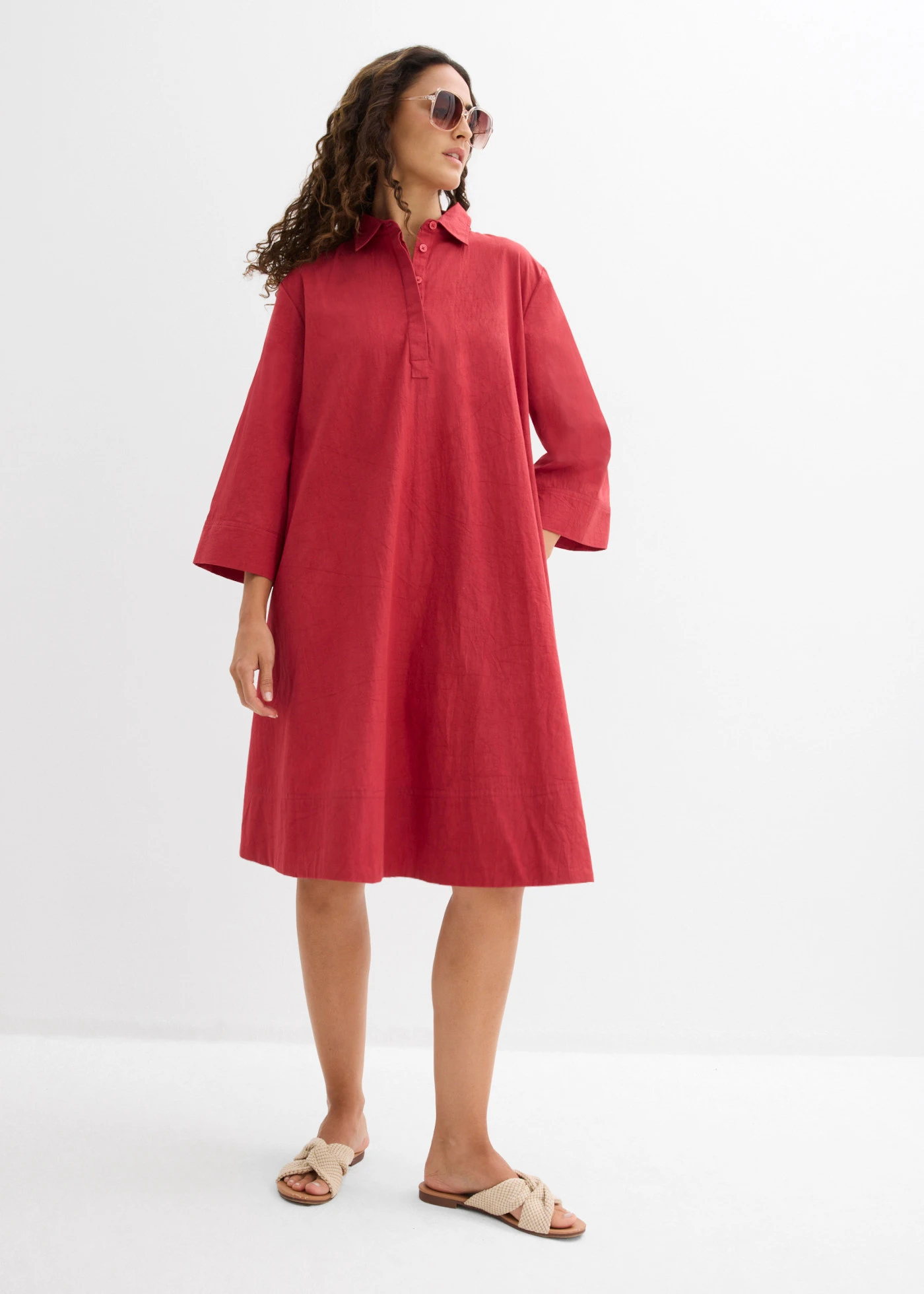 Robe-chemise 100% coton • rouge cerise • Boutique bonprix