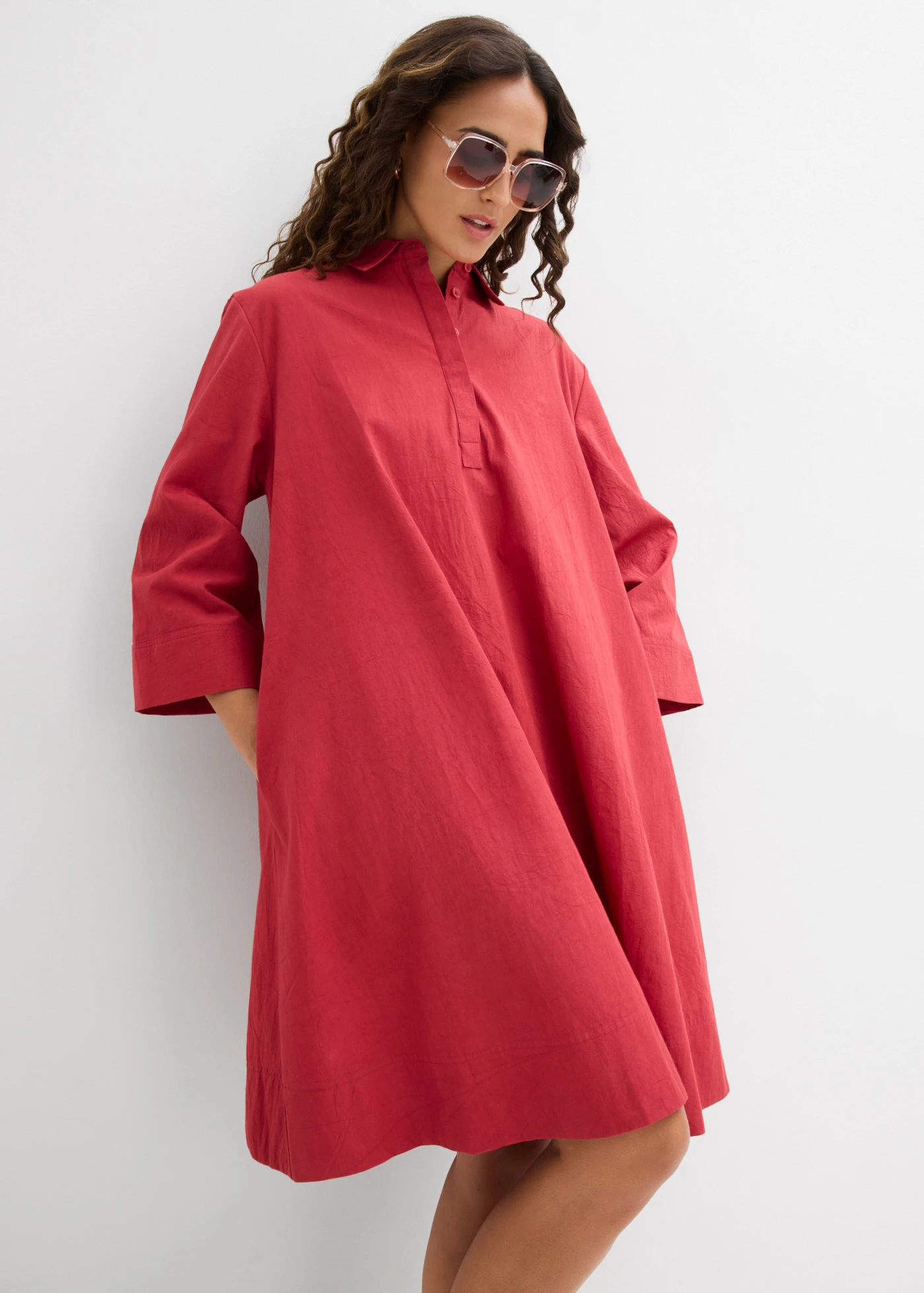 Rochie-bluză din bumbac organic 100% • roșu-cireașă • magazin bonprix