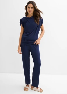 Shirt en broek (2-dlg. set) van een viscosemix, Kleur: donkerblauw