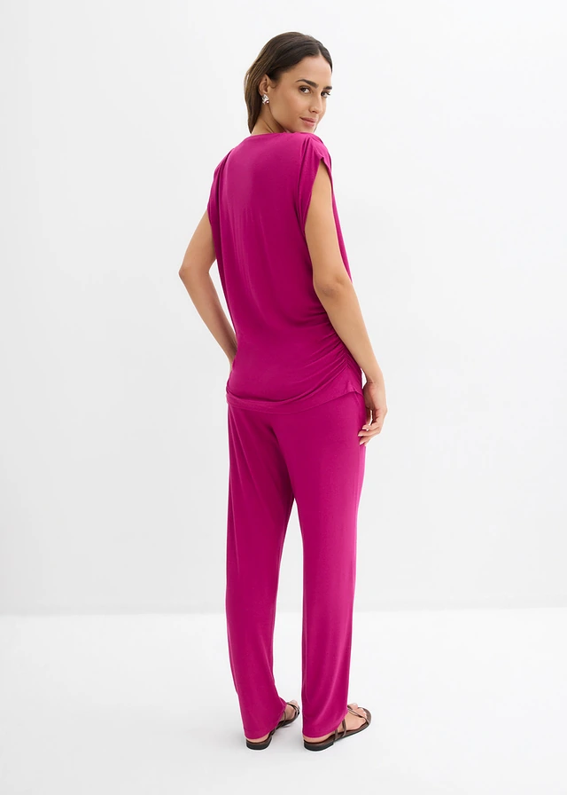 Shirt en broek (2-dlg. set) van een viscosemix, Kleur: fuchsiapink