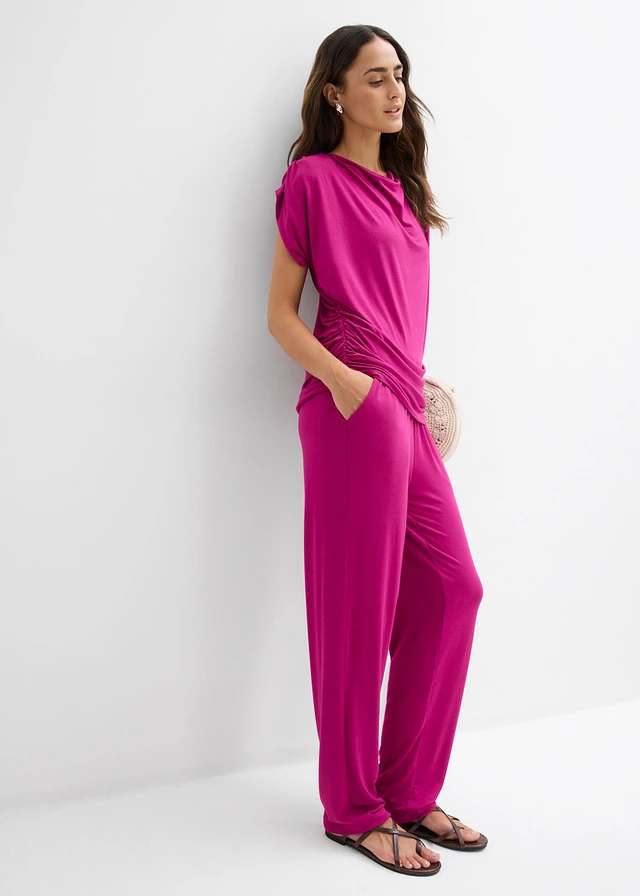 Shirt en broek (2-dlg. set) van een viscosemix, Kleur: fuchsiapink
