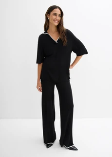 Gebreide polo van een viscosemix, Kleur: zwart/wit