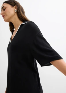 T-shirt polo en maille fine • noir/blanc • Boutique bonprix