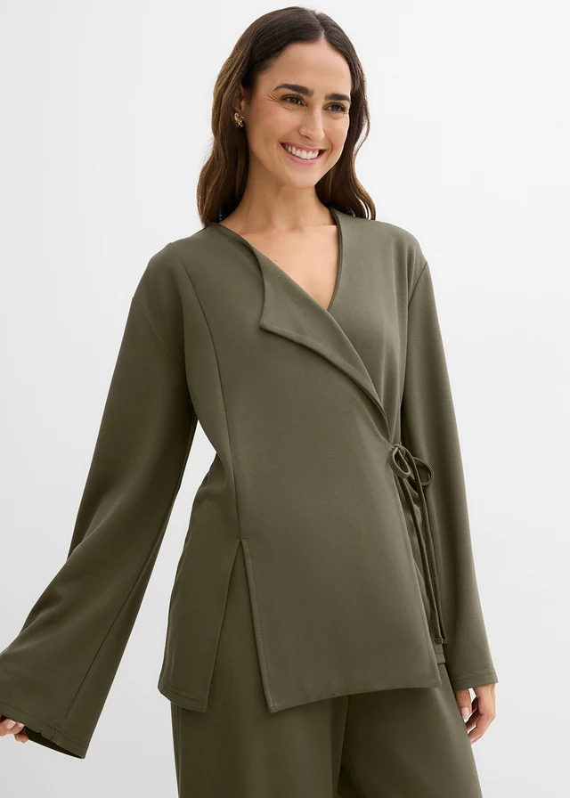 Chemisier en jersey à nouer sur le côté • olive foncé • product-page.page-title-suffix