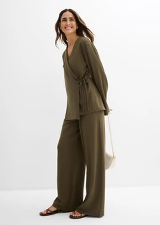 Blouse in een viscosemix met strikkoord • donkerolijfgroen • bonprix online shop