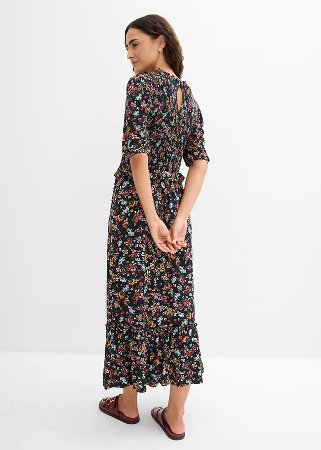 Robe midi en jersey viscose, Couleur: noir floral