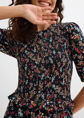 Midi jersey jurk van een viscose-mix • zwart gebloemd • bonprix online shop