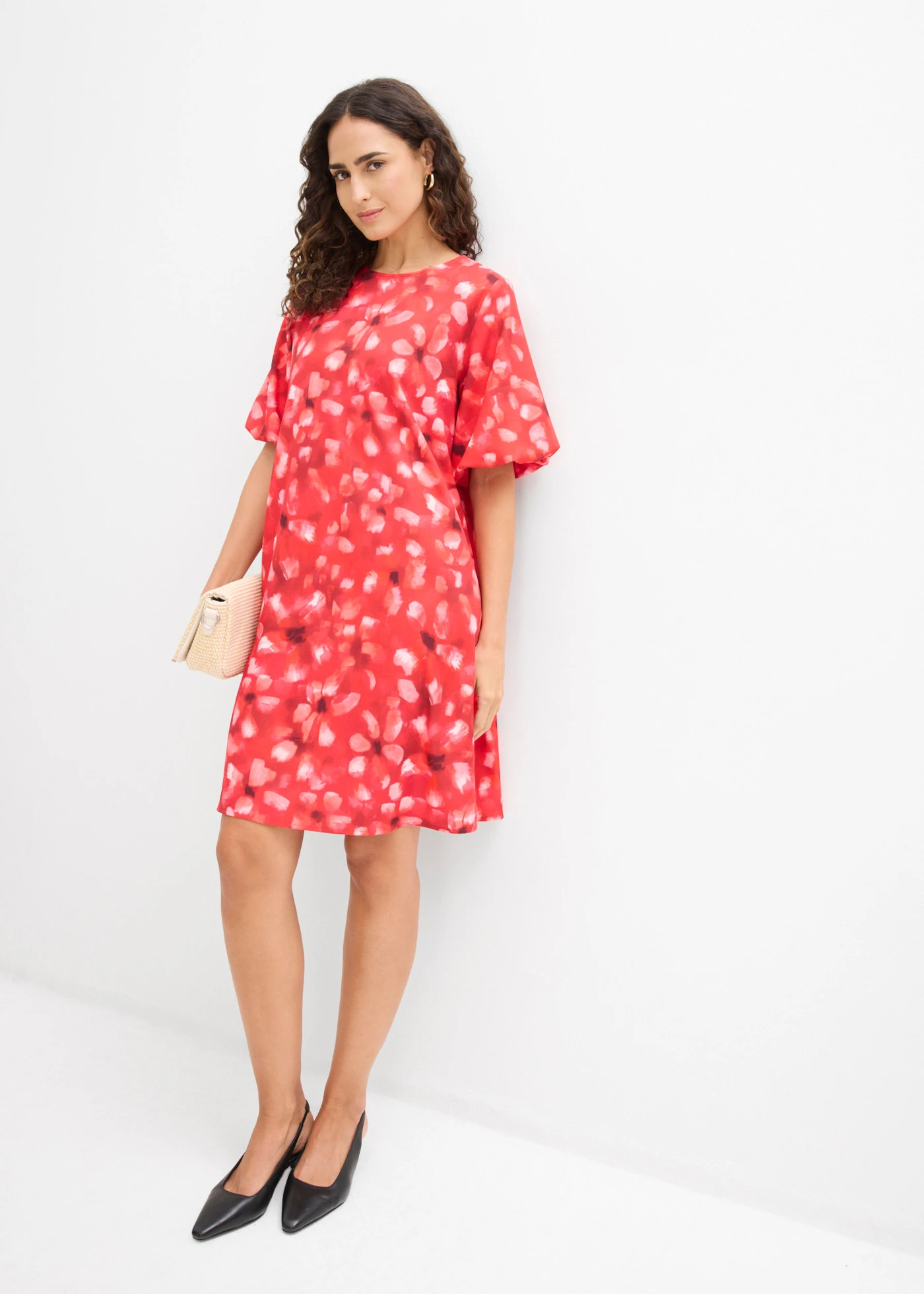 Jurk met ballonmouwen • rood gebloemd • bonprix online shop