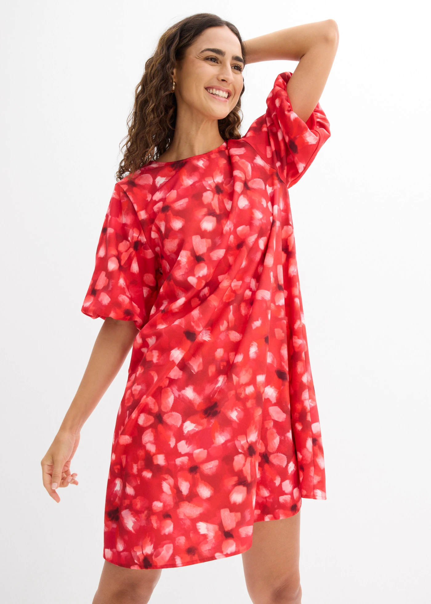 Robe à manches ballon • rouge floral • Boutique bonprix