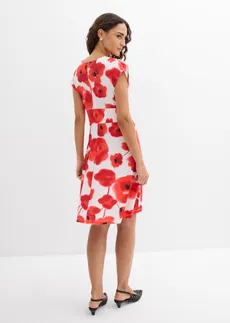 Rochie din jerse, culoare: crem-roșu-căpșună floral