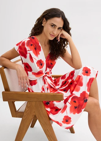 Jersey jurk • crème-aardbeirood gebloemd • bonprix online shop