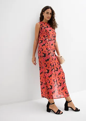 Robe longue en mousseline, Couleur: noir/fraise floral
