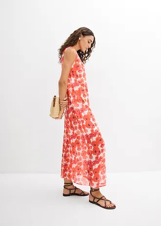 Robe longue en mousseline, Couleur: écru/fraise floral