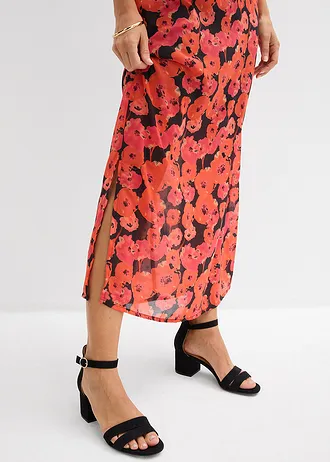 Hosszú sifon ruha • fekete/eperpiros virágmintás • bonprix áruház