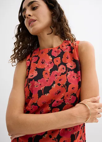 Robe longue en mousseline • noir/fraise floral • Boutique bonprix