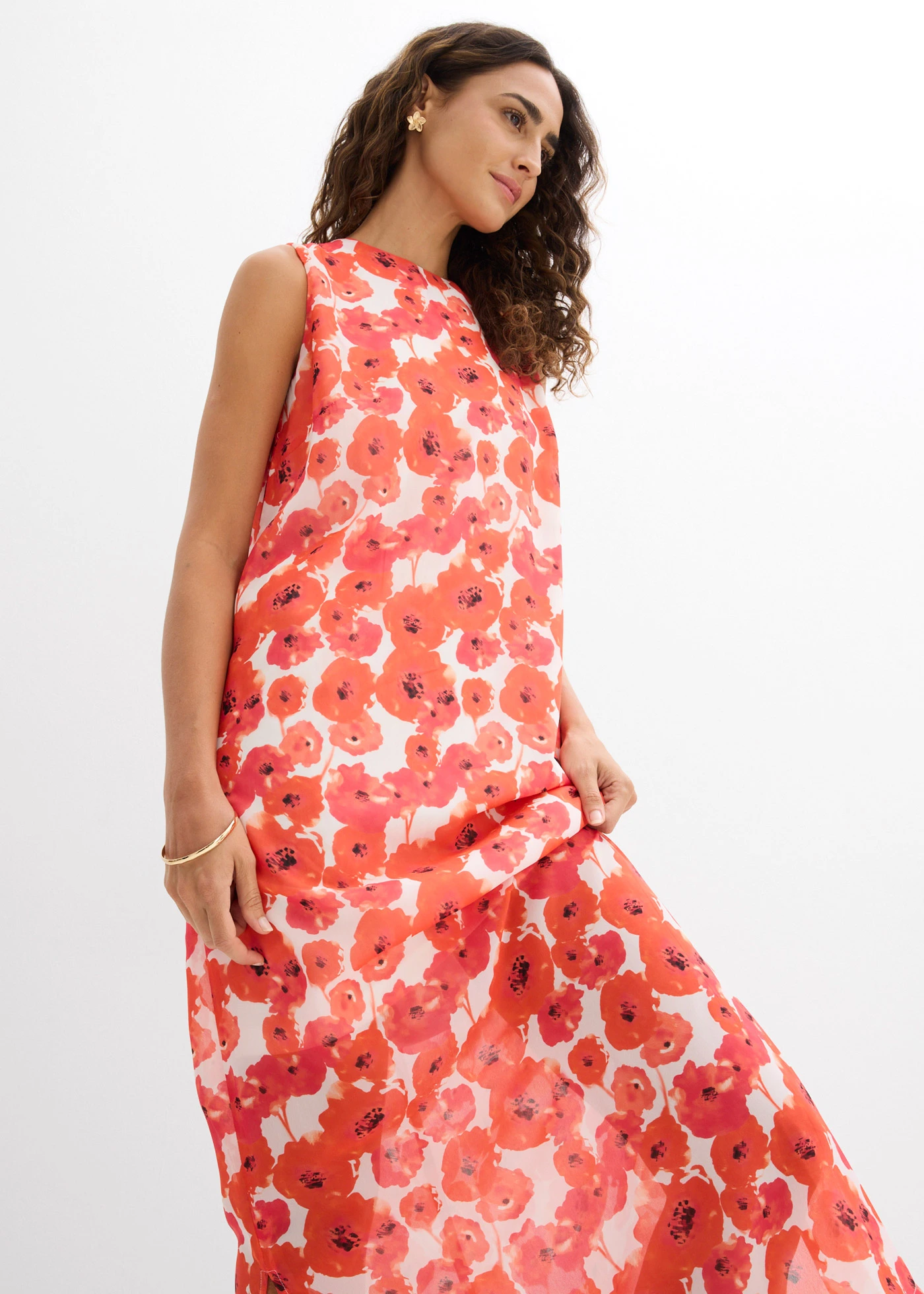Robe longue en mousseline • écru-fraise floral • Boutique bonprix