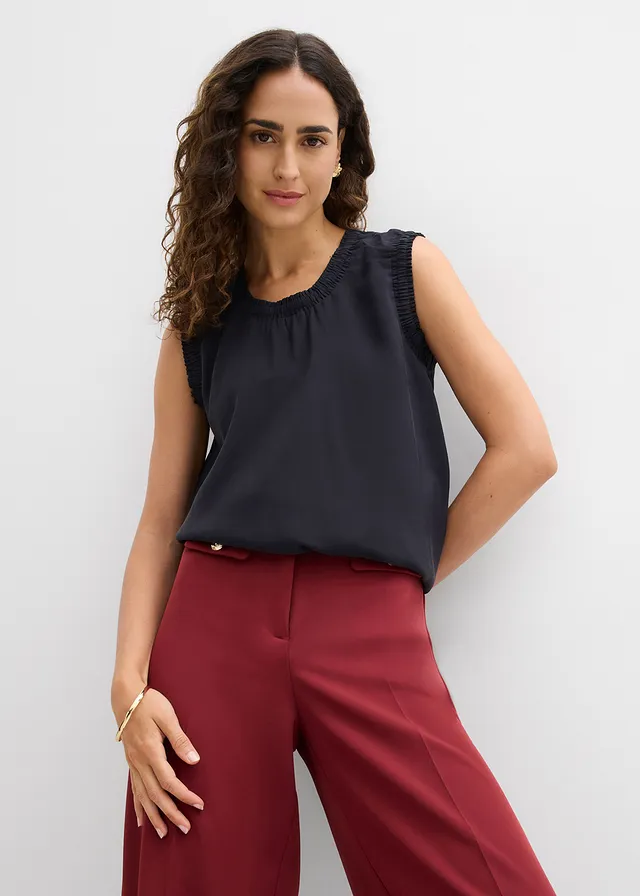 Blousetop van een viscosemix, Kleur: zwart