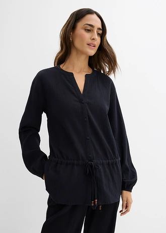 Blouse à effet froissé, Couleur: noir