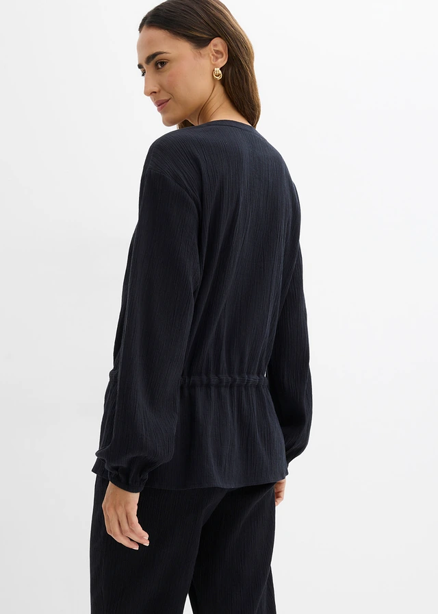 Blouse à effet froissé, Couleur: noir