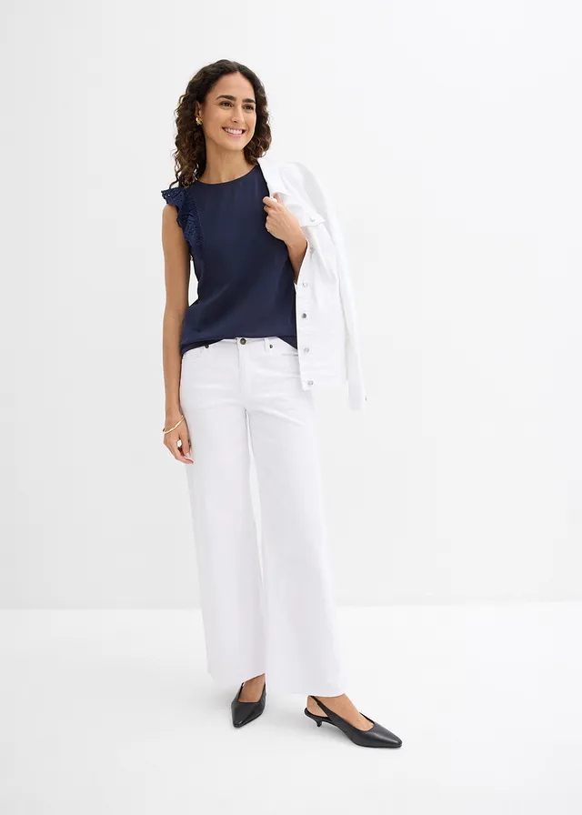 Top van katoenmix, Kleur: donkerblauw