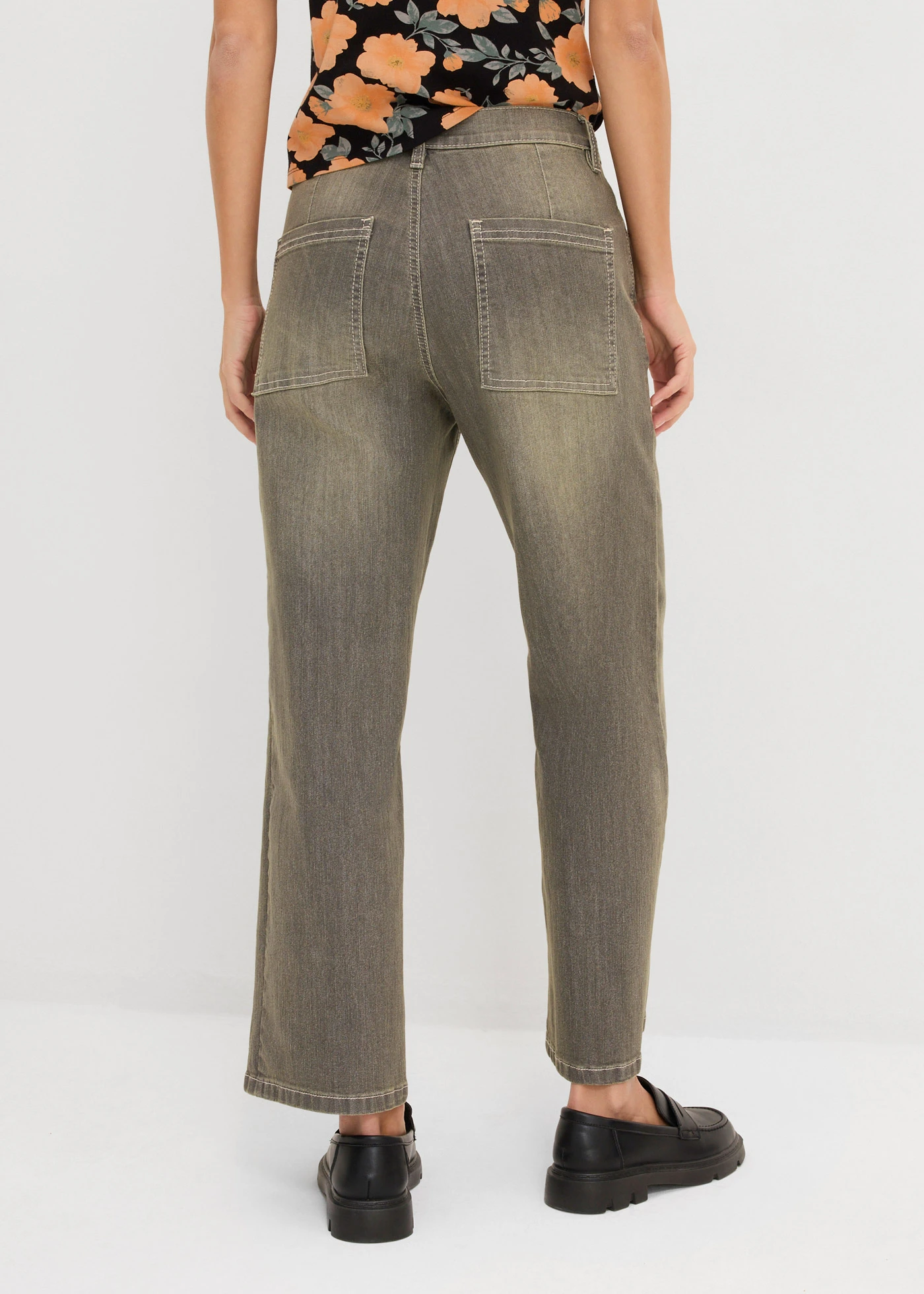 Jeansy wide leg, high waist, cropped • szary denim-oliwkowy used • sklep bonprix