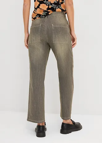 Džíny Wide Leg, High Waist, zkrácené, barva: šedý denim-olivová used