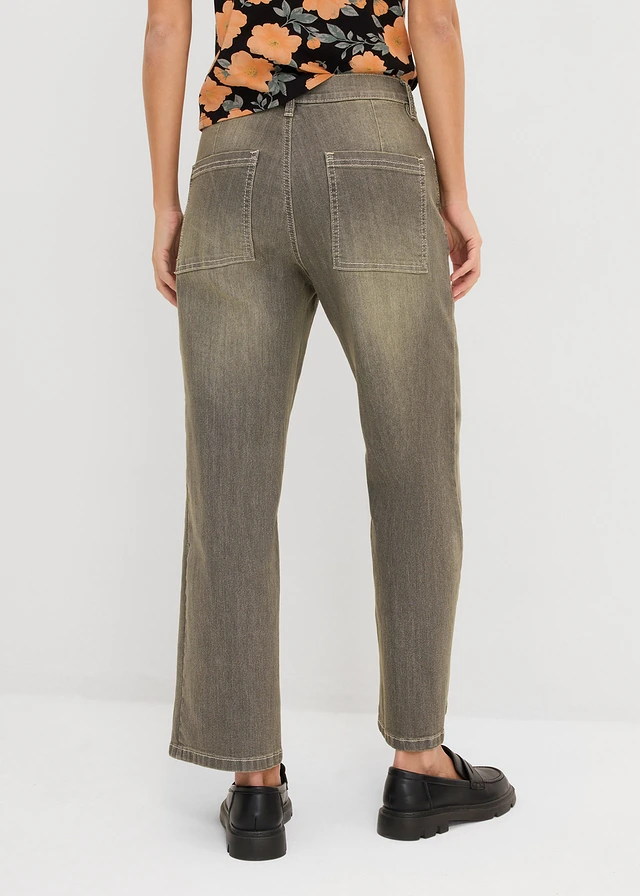 Wide leg jeans high waist, cropped, Kleur: grijs denim-olijfgroen used